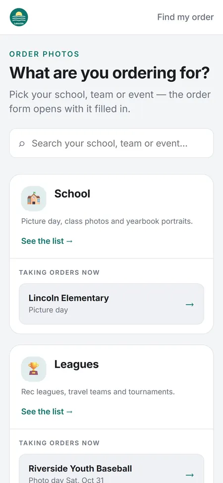 Order site on a phone, light mode