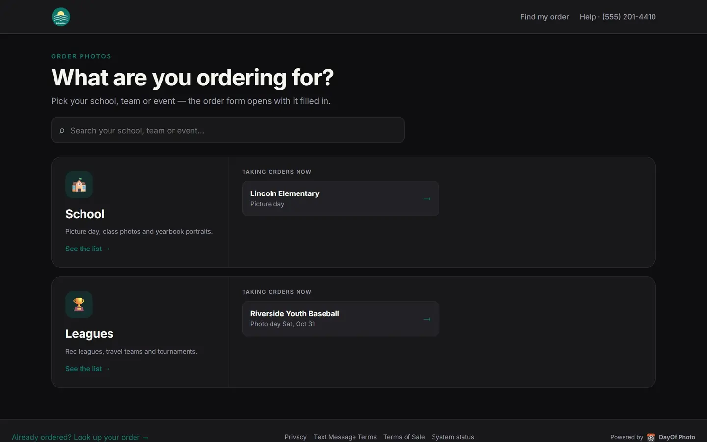 Parent order site (dark mode)