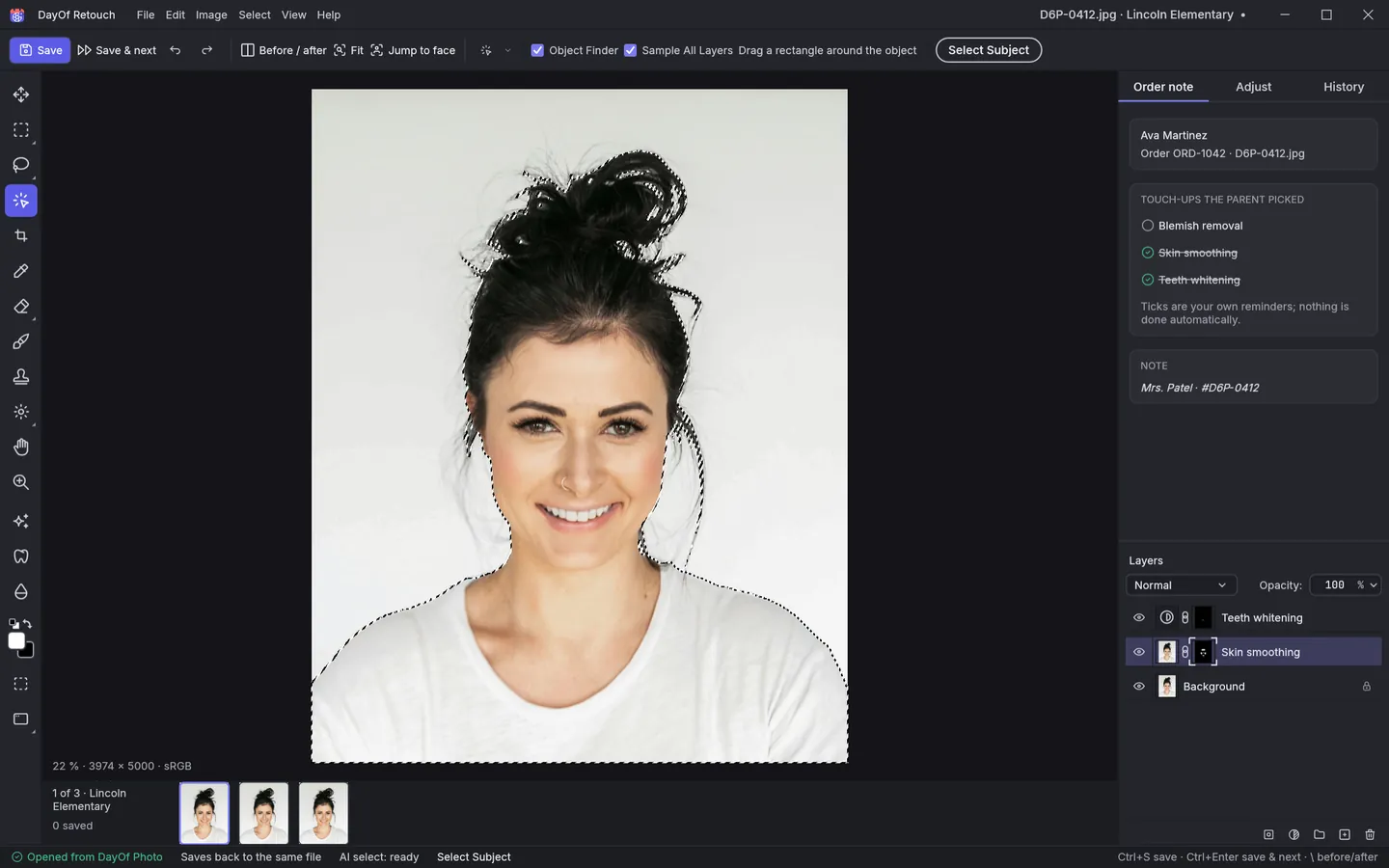 AI Select Subject outlining the student in one click