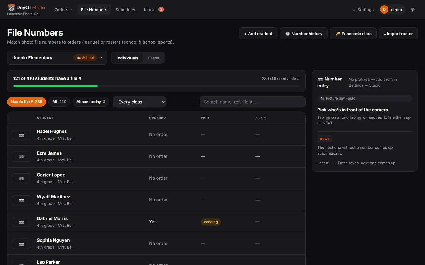 Every file number, one page (dark mode)