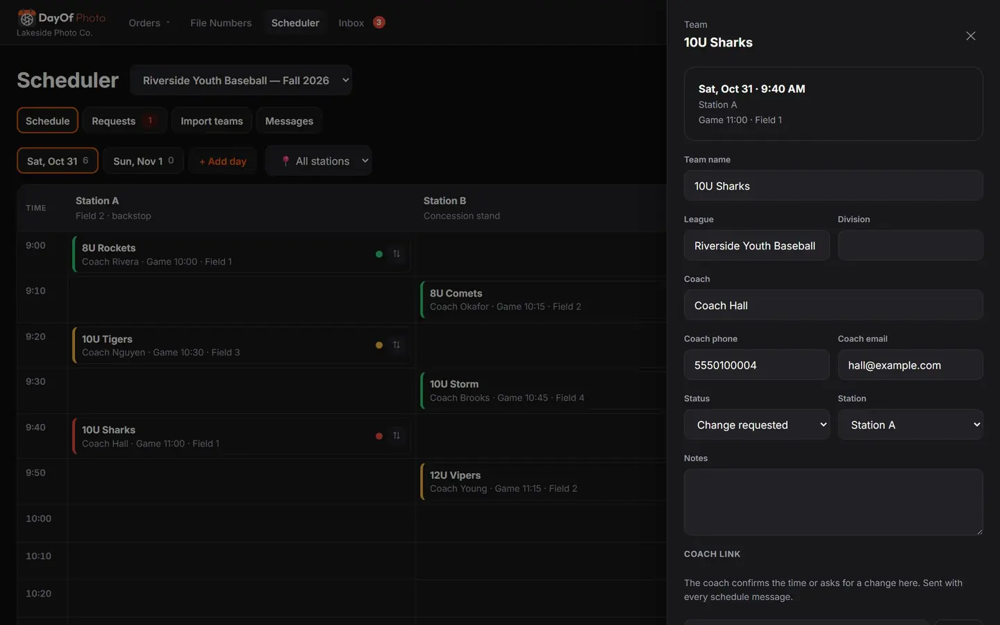 Coaches confirm from a text. You see it on the board. (dark mode)